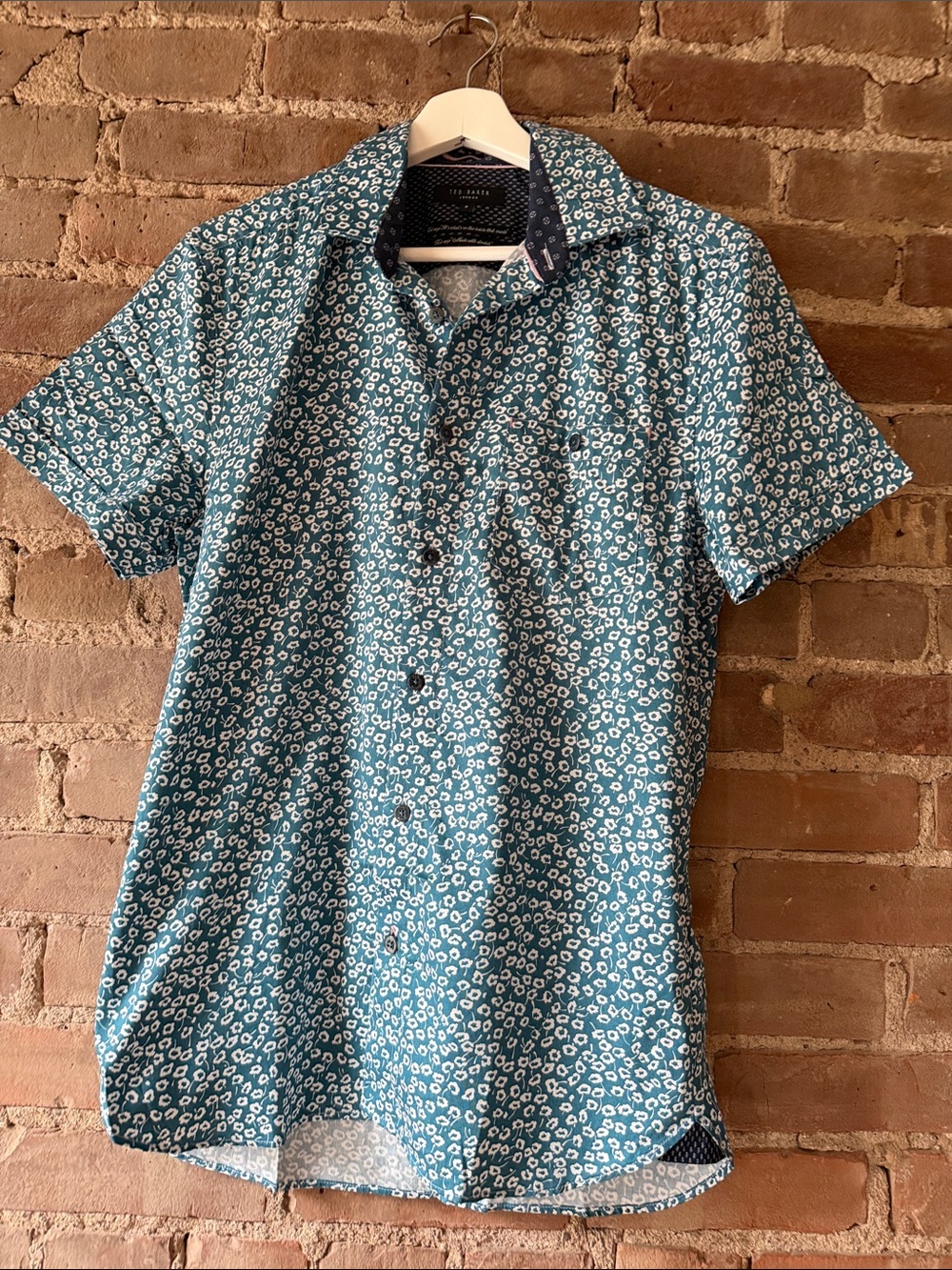 Ted Baker London Men's Teal Floral Short-Sleeve Shirt